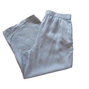 Eileen Fisher Linen Wide Leg Pants Medium Light Blue Cropped Pull On Pockets